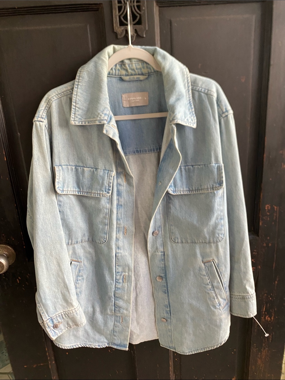 Organic  Cotton Everlane Light Blue Denim Jacket with Chest Pockets